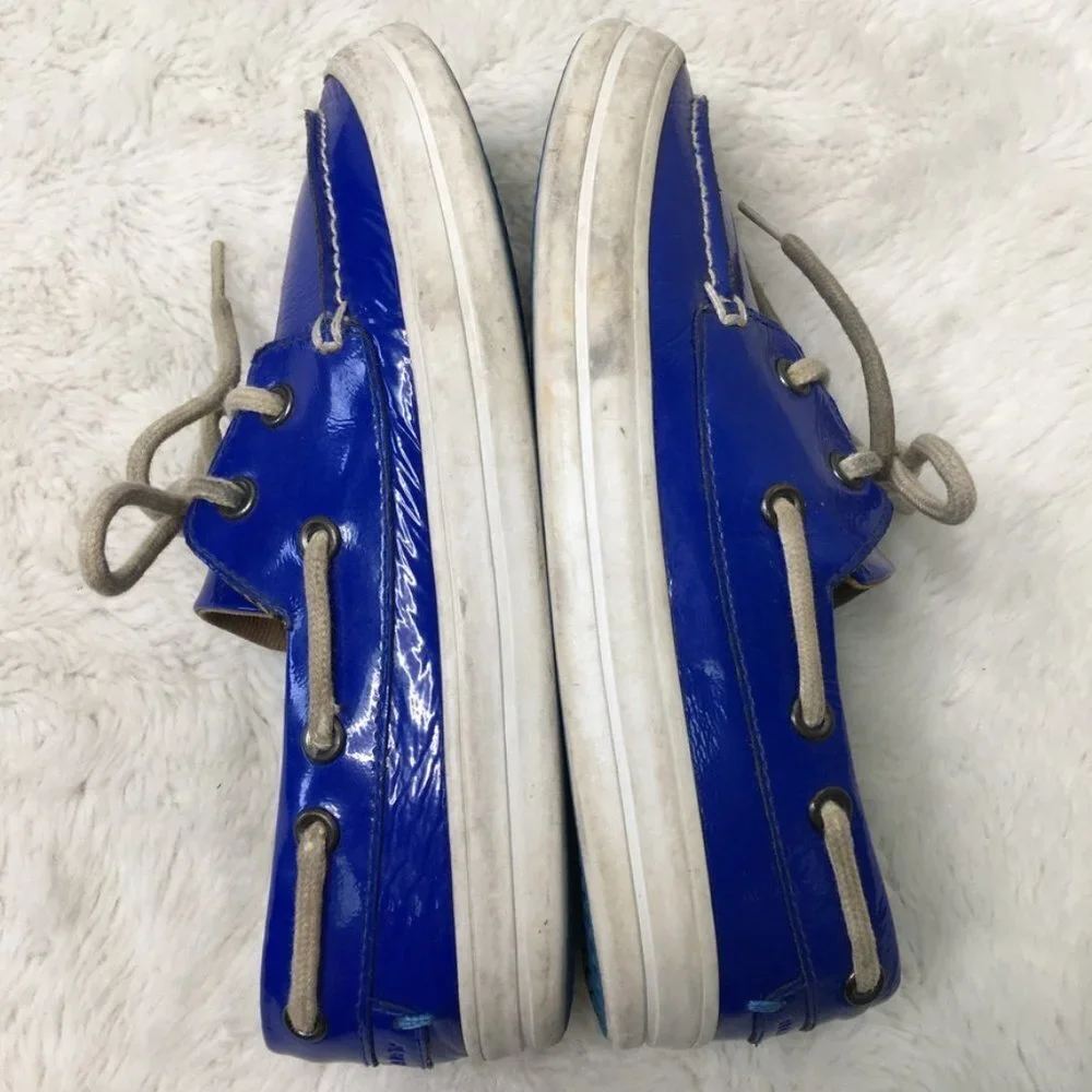 Burberry Kids Blue Patent Leather Lace Up Topsiders Shoes Size 32